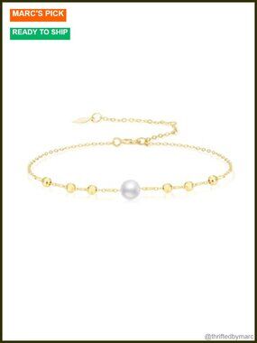 14k Gold Bead Bracelet Real 14kt Gold Freshwater Pearl Women's Jewelry Gift